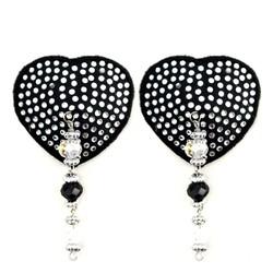 Bijoux de Nip Black Crystal Heart Pasties with Facet Beads